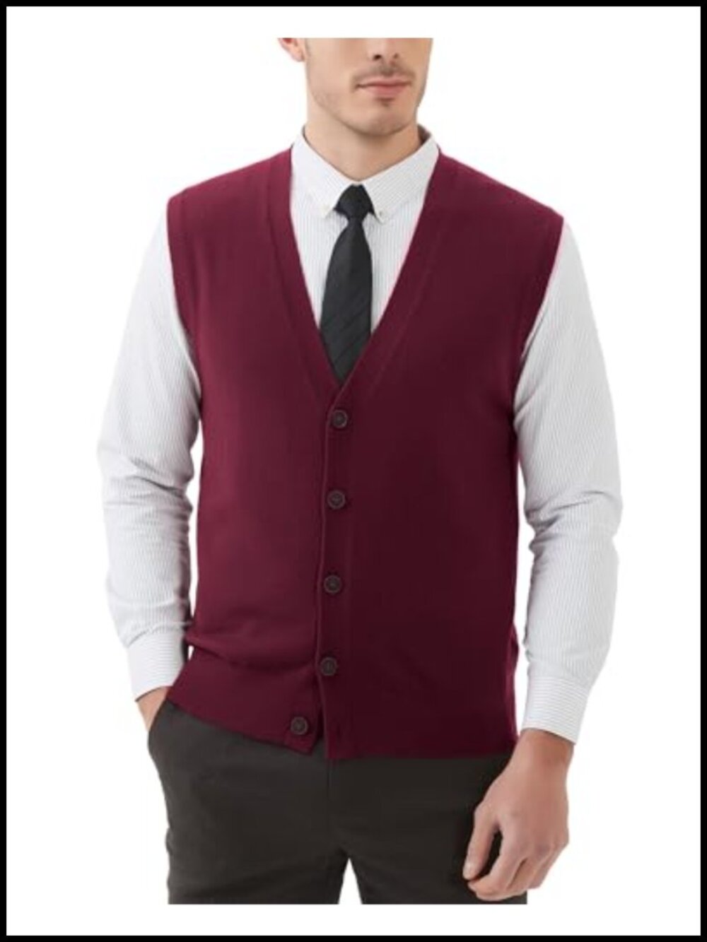 Wool Blend V-Neck Button Sweater Vest Sleeveless Cardigan